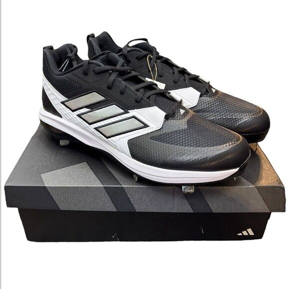 Adidas Mens Icon 8 Baseball Cleats Black White Metal Molded Cleats Size 17 NWT - Picture 2 of 8